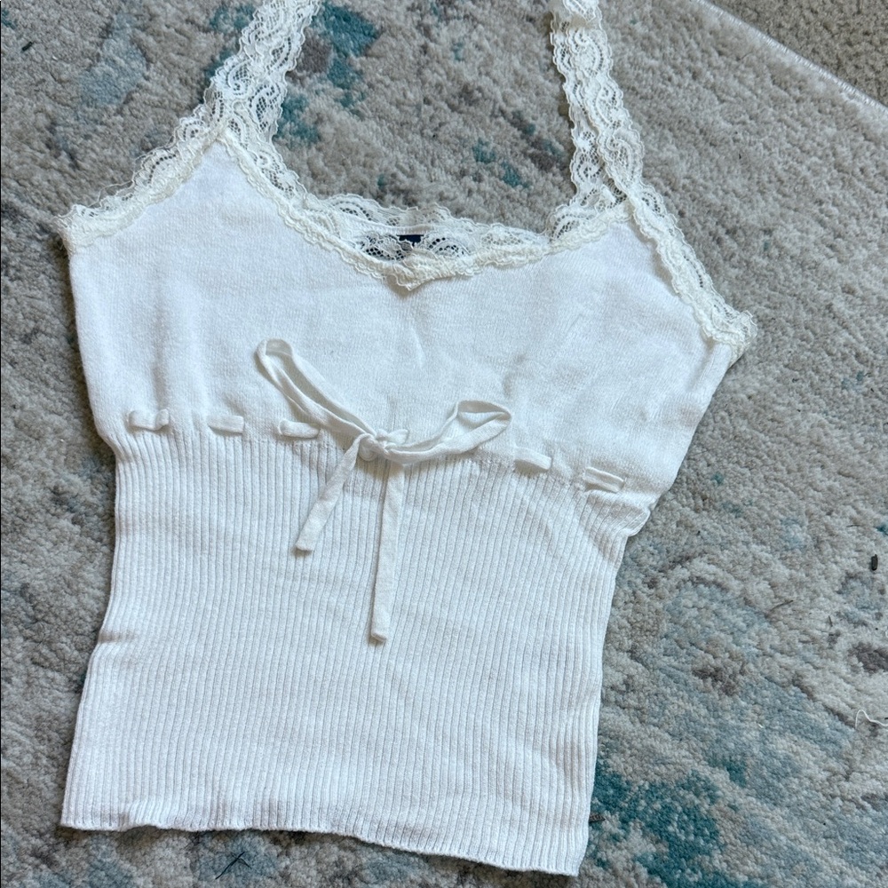 Brandy Melville White Lace Trimmed Tank Top